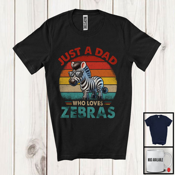 MacnyStore - Vintage Retro Just A Dad Who Loves Zebras, Amazing Father's Day Wild Animal, Family Group T-Shirt