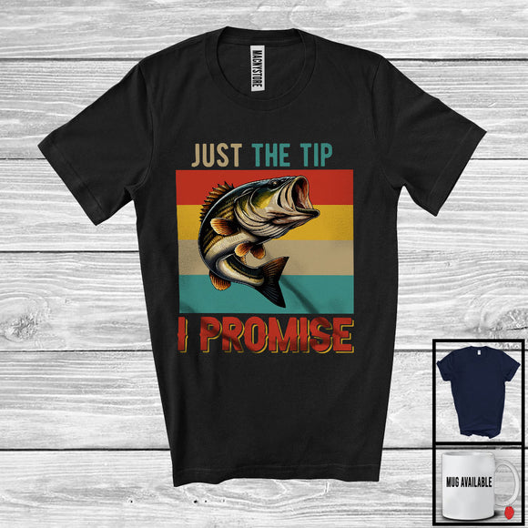 MacnyStore - Vintage Retro Just The Tip I Promise, Humorous Saying Fishing Lover, Matching Fisher Group T-Shirt