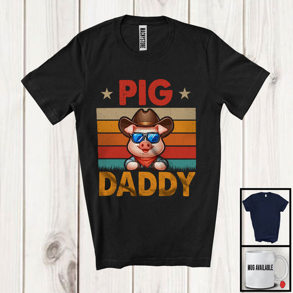 MacnyStore - Vintage Retro Pig Daddy, Sarcastic Father's Day Pig Sunglasses, Farmer Family Group T-Shirt