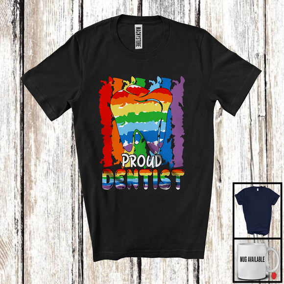 MacnyStore - Vintage Retro Proud Dentist, Awesome LGBTQ Pride Rainbow Gay Flag, Matching LGBT Group T-Shirt