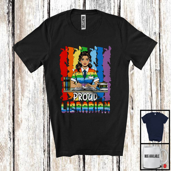 MacnyStore - Vintage Retro Proud Librarian, Awesome LGBTQ Pride Rainbow Gay Flag, Matching LGBT Group T-Shirt
