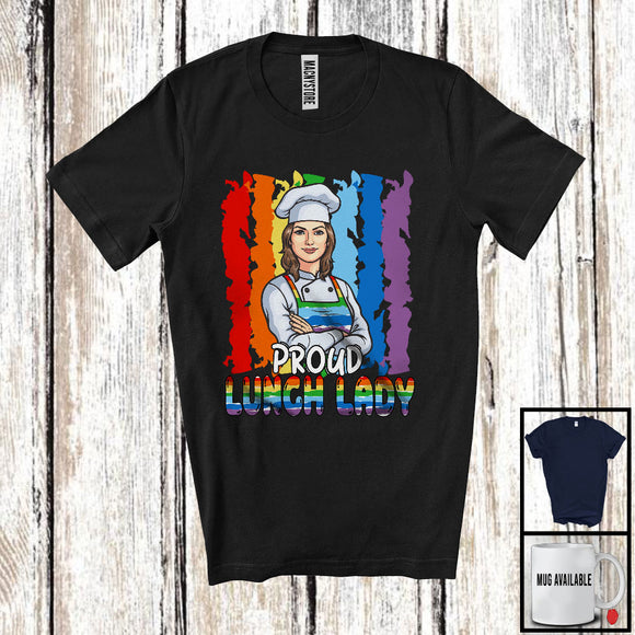 MacnyStore - Vintage Retro Proud Lunch Lady, Awesome LGBTQ Pride Rainbow Gay Flag, Matching LGBT Group T-Shirt
