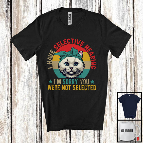 MacnyStore - Vintage Retro Selective Hearing Not Selected, Humorous Cat Lover Headband, Anti-Nagging T-Shirt