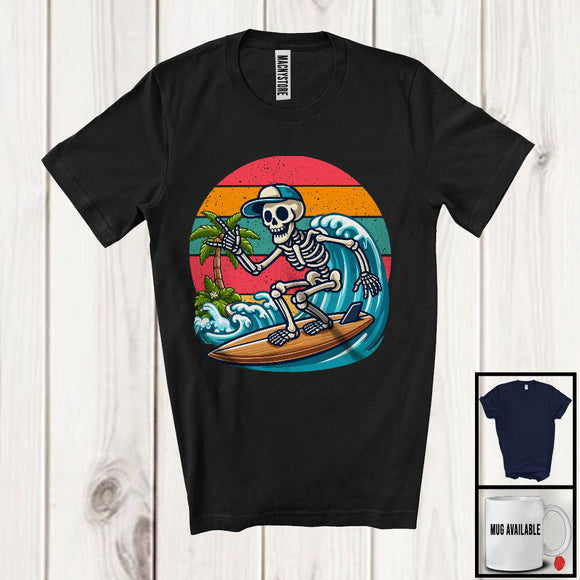 MacnyStore - Vintage Retro Skeleton Surfing, Joyful Summer Vacation Christmas In July Beach, Surfer Lover T-Shirt
