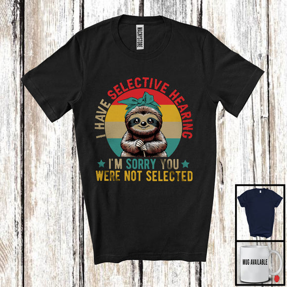 MacnyStore - Vintage Retro Selective Hearing Not Selected, Humorous Sloth Headband, Anti-Nagging T-Shirt