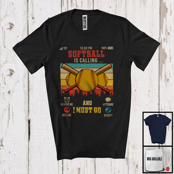 MacnyStore - Vintage Retro Softball Is Calling I Must Go, Humorous Softball Player, Sport Playing Team T-Shirt