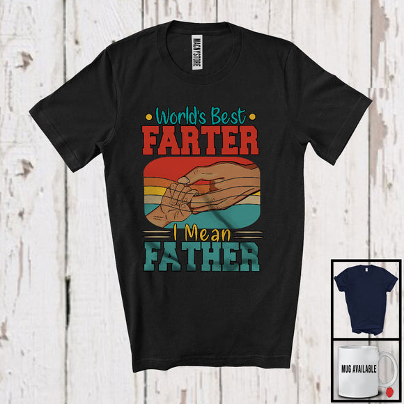 MacnyStore - Vintage Retro World's Best Farter I Mean Father, Amazing Father's Day Dad Son Daughter Hands, Family T-Shirt