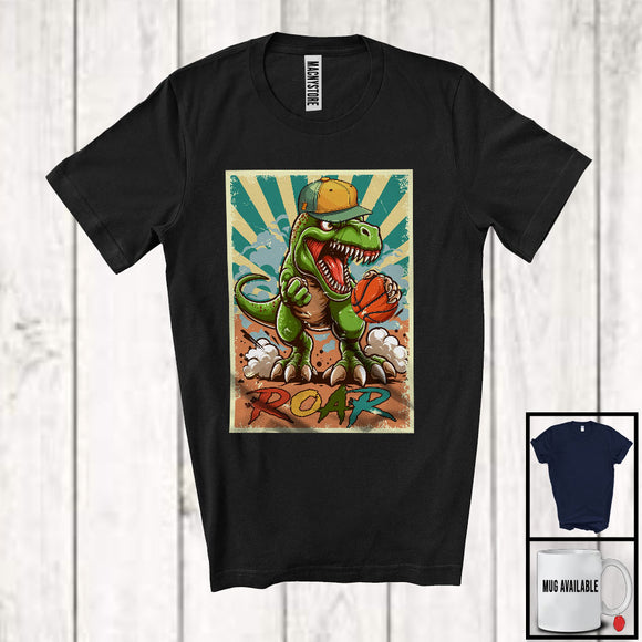 MacnyStore - Vintage Roar, Joyful T-Rex Playing Basketball Matching Player Playing Team, Dinosaur Lover T-Shirt