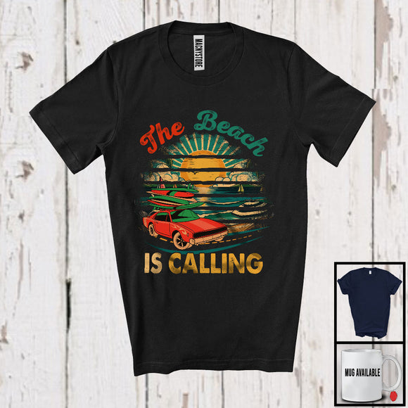 MacnyStore - Vintage The Beach Is Calling, Humorous Summer Vacation Car Beach Trip Travel, Family Group T-Shirt