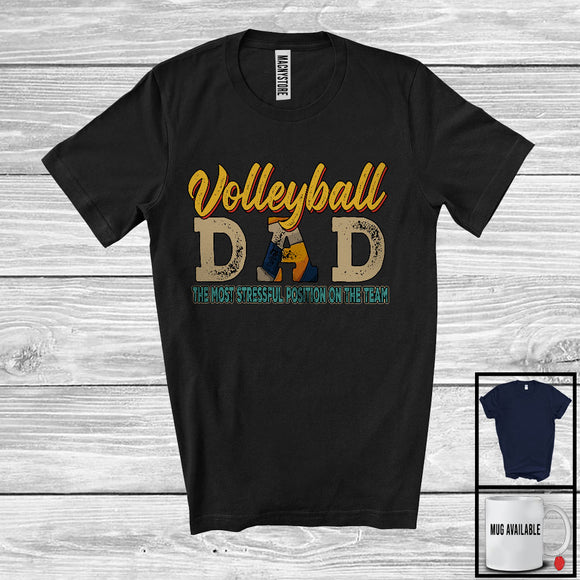 MacnyStore - Vintage Volleyball Dad Stressful Position, Awesome Father's Day Volleyball Player, Son Daughter Family T-Shirt