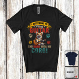 MacnyStore - Vintage Want To Play Guitar And Hang With My Corgi, Lovely Father's Day Guitarist, Family T-Shirt