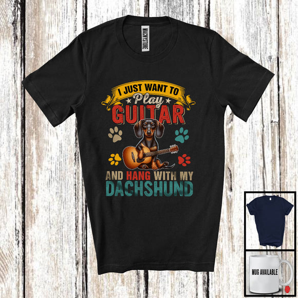 MacnyStore - Vintage Want To Play Guitar And Hang With My Dachshund, Lovely Father's Day Guitarist, Family T-Shirt