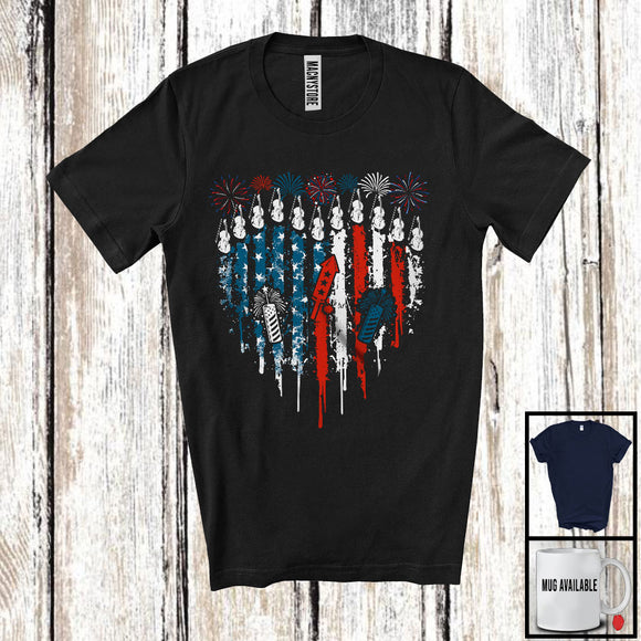 MacnyStore - Violin Heart Shape American Flag, Awesome 4th Of July Musical Instruments Player, Patriotic T-Shirt