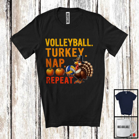 MacnyStore - Volleyball Turkey Nap Repeat, Humorous Thanksgiving Turkey Volleyball Player, Sport Team T-Shirt