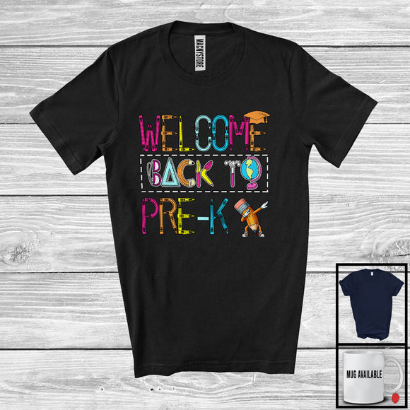 MacnyStore - Welcome Back To Pre-K, Colorful Back To School Last Day, Dabbing Pencil Students T-Shirt