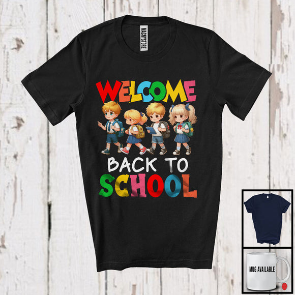 MacnyStore - Welcome Back To School, Adorable First Day Of School Boys Girls Students Group, Teacher Lover T-Shirt
