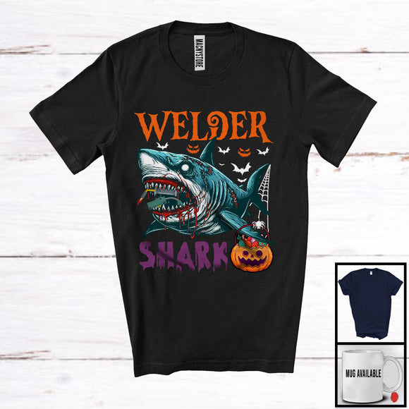 MacnyStore - Welder Shark, Scary Halloween Costume Pumpkin Zombie Shark, Proud Careers Group T-Shirt