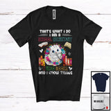 MacnyStore - What I Do I Am A School Secretary I Read Books, Adorable Cat In Flowers Circle, Reading T-Shirt