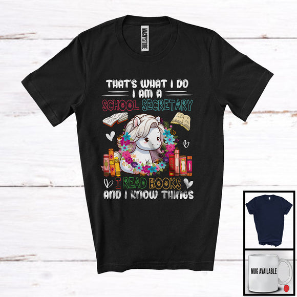 MacnyStore - What I Do I Am A School Secretary I Read Books, Adorable Horse In Flowers Circle, Reading T-Shirt