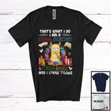 MacnyStore - What I Do I Am A School Secretary I Read Books, Adorable Llama In Flowers Circle, Reading T-Shirt
