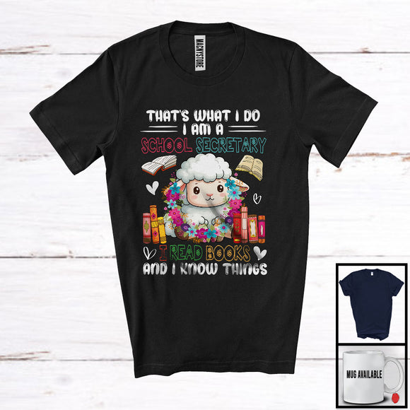 MacnyStore - What I Do I Am A School Secretary I Read Books, Adorable Sheep In Flowers Circle, Reading T-Shirt