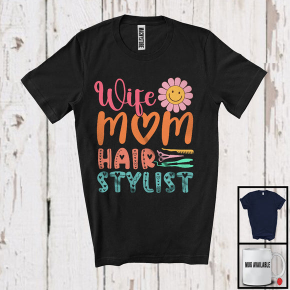 MacnyStore - Wife Mom Hair Stylist, Lovely Mother's Day Flowers, Matching Hair Stylist Family Lover Group T-Shirt