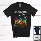 MacnyStore - Will Clean Teeth For Candy; Creepy Halloween Pumpkin Three Teeth; Dental Assistant Dentist T-Shirt