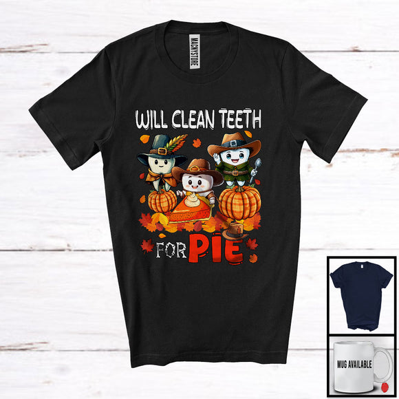 MacnyStore - Will Clean Teeth For Pie; Creepy Thanksgiving Plaid Pumpkin Pie Three Teeth; Dental Dentist T-Shirt