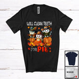 MacnyStore - Will Clean Teeth For Pie; Creepy Thanksgiving Plaid Pumpkin Pie Three Teeth; Dental Dentist T-Shirt
