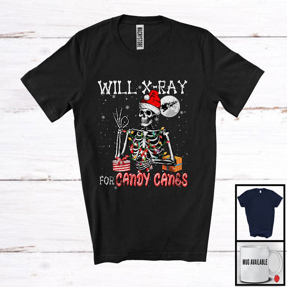 MacnyStore - Will X-Ray For Candy Canes; Humorous Christmas Lights Santa Skeleton; Radiology Family T-Shirt