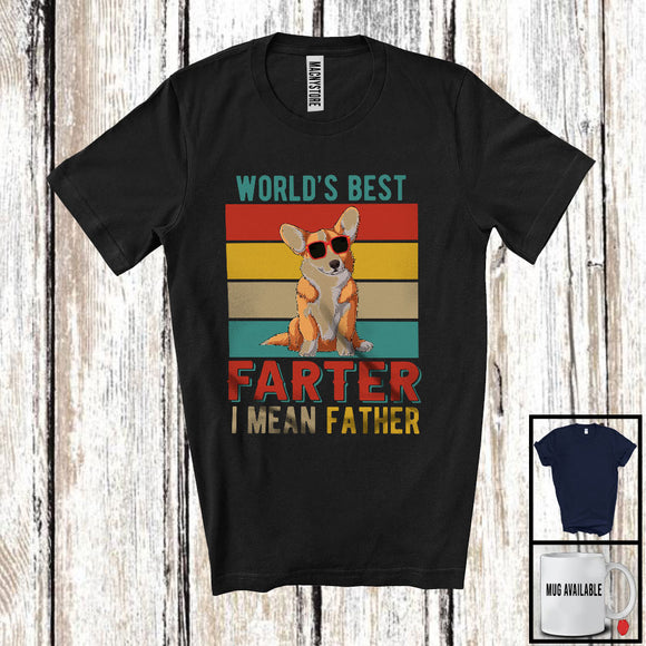 MacnyStore - World's Best Farter I Mean Father, Sarcastic Father's Day Corgi Sunglasses, Vintage Retro T-Shirt