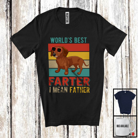 MacnyStore - World's Best Farter I Mean Father, Sarcastic Father's Day Dachshund Sunglasses, Vintage Retro T-Shirt
