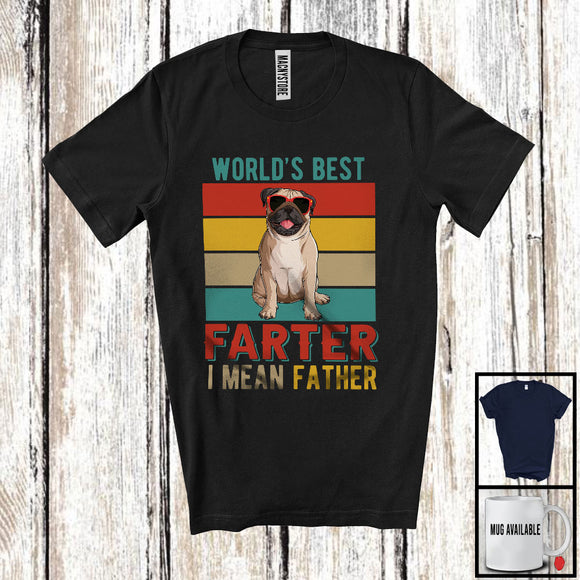 MacnyStore - World's Best Farter I Mean Father, Sarcastic Father's Day Pug Sunglasses, Vintage Retro T-Shirt