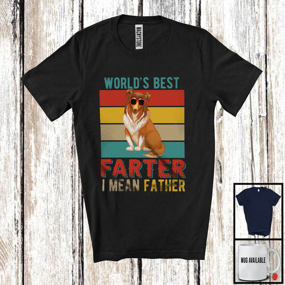 MacnyStore - World's Best Farter I Mean Father, Sarcastic Father's Day Sheltie Sunglasses, Vintage Retro T-Shirt