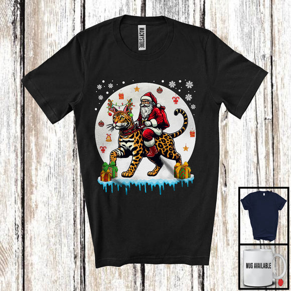 MacnyStore - X-mas Santa On Reindeer Bengal, Lovely Christmas Santa Snow Around, Animal Lover T-Shirt