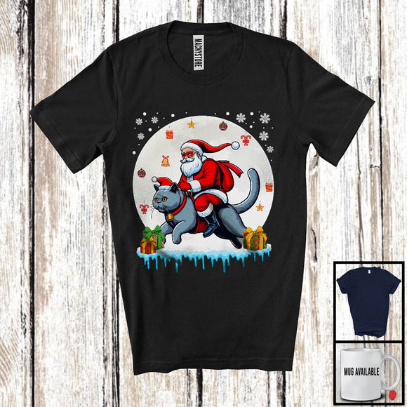MacnyStore - X-mas Santa On Reindeer Chartreux Cat, Lovely Christmas Santa Snow Around, Animal Lover T-Shirt