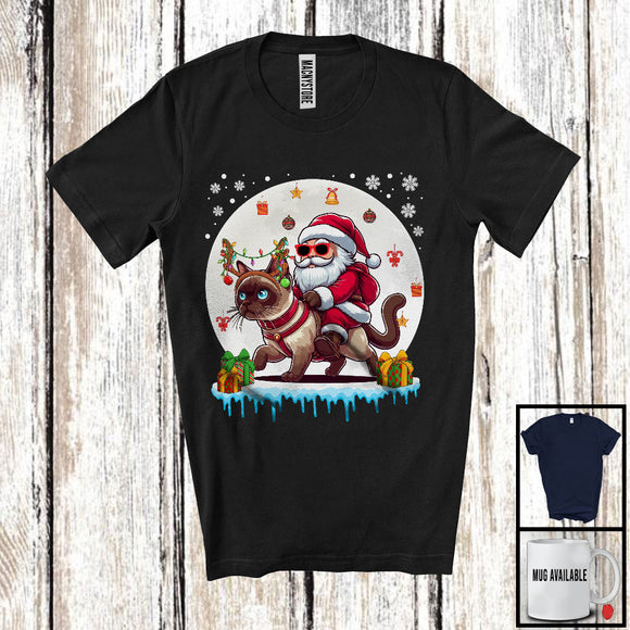 MacnyStore - X-mas Santa On Reindeer Siamese Cat, Lovely Christmas Santa Snow Around, Animal Lover T-Shirt