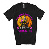 MacnyStore - You Don't Scare Me I Fight Fibromyalgia, Humorous Halloween Purple Ribbon, Witch Skeleton T-Shirt