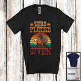 MacnyStore - Zero Plucks Given, Sarcastic Thanksgiving Turkey Sunglasses Drinking Beer, Vintage Retro Drunker T-Shirt