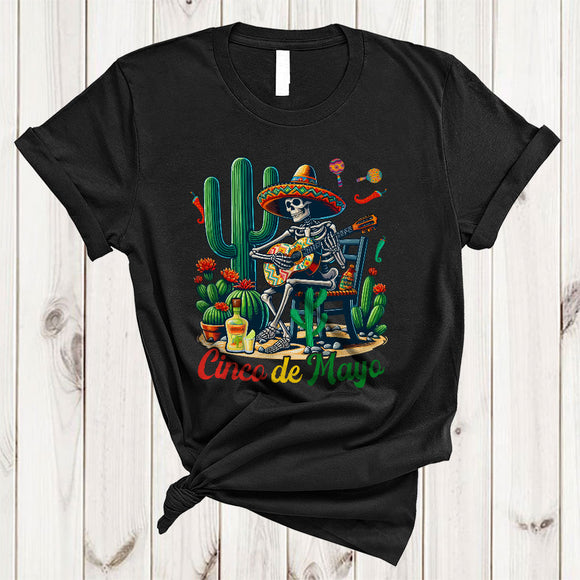 MacnyStore - Cinco De Mayo, Humorous Skeleton Playing Guitar, Sombrero Mexican Pride Family Group T-Shirt