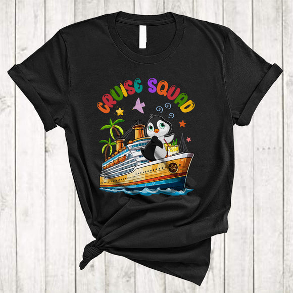 MacnyStore - Cruise Squad, Colorful Summer Vacation Penguin Drinking On Cruise Ship, Family Group T-Shirt