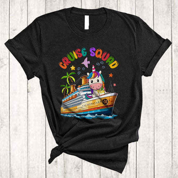 MacnyStore - Cruise Squad, Colorful Summer Vacation Unicorn Drinking On Cruise Ship, Family Group T-Shirt