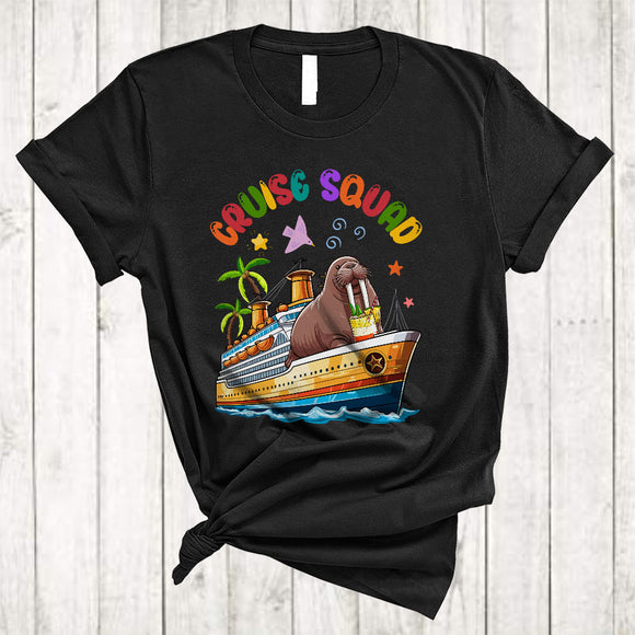 MacnyStore - Cruise Squad, Colorful Summer Vacation Walrus Drinking On Cruise Ship, Family Group T-Shirt