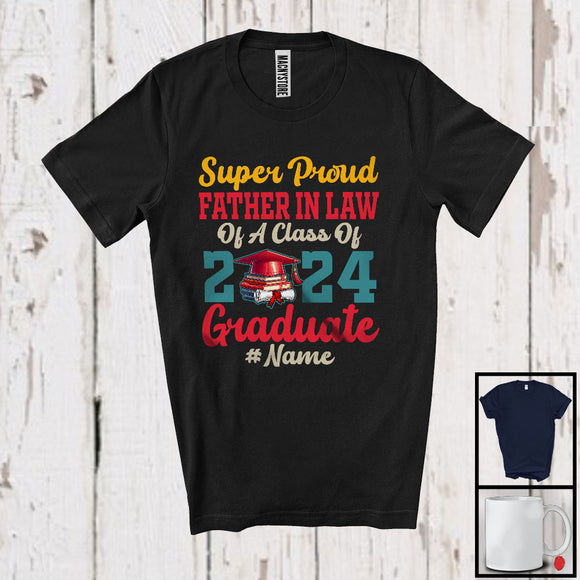 MacnyStore - Custom Personalized Name Vintage Super Proud Father in law Class Of 2024 Graduate, Father's Day Graduation T-Shirt