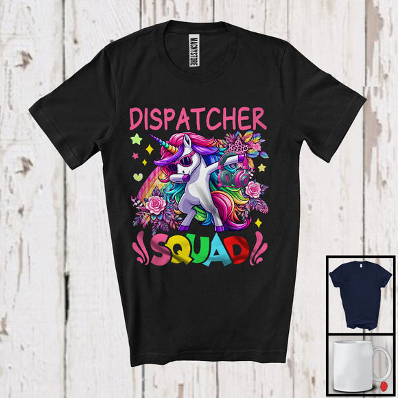 MacnyStore - Dispatcher Squad, Lovely Dabbing Unicorn Sunglasses Leopard Flowers, Dispatcher Group T-Shirt