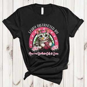 MacnyStore - Easily Distracted By American Shorthair Cats And Yarn, Adorable Knitting Lover, Flowers Rainbow T-Shirt
