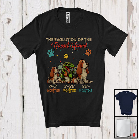 MacnyStore - Evolution Of The Basset Hound, Humorous T-Rex Dinosaur Lover Vintage, Matching Family Group T-Shirt