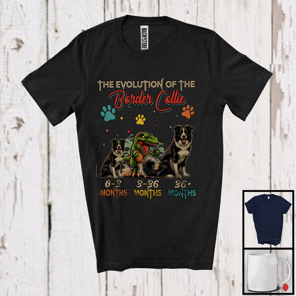 MacnyStore - Evolution Of The Border Collie, Humorous T-Rex Dinosaur Lover Vintage, Matching Family Group T-Shirt