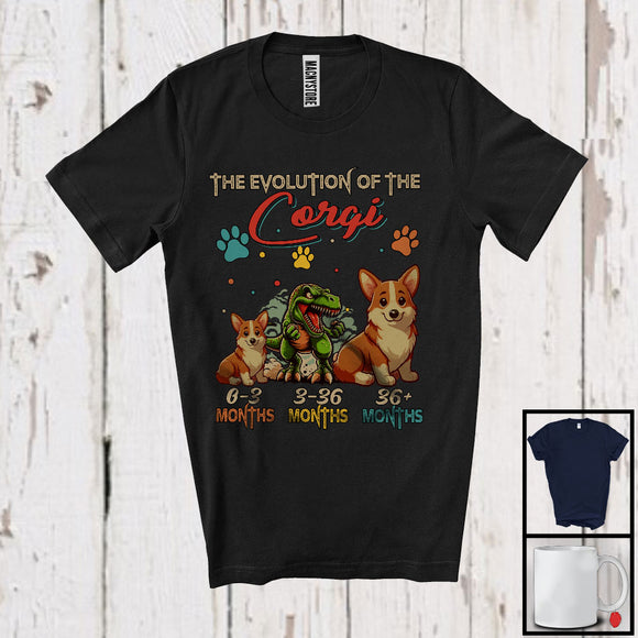 MacnyStore - Evolution Of The Corgi, Humorous T-Rex Dinosaur Lover Vintage, Matching Family Group T-Shirt