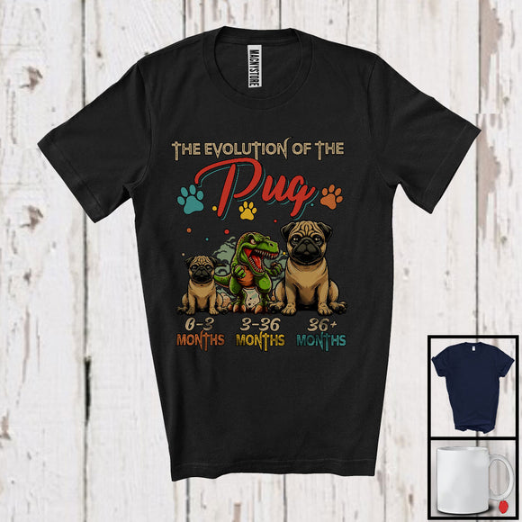 MacnyStore - Evolution Of The Pug, Humorous T-Rex Dinosaur Lover Vintage, Matching Family Group T-Shirt